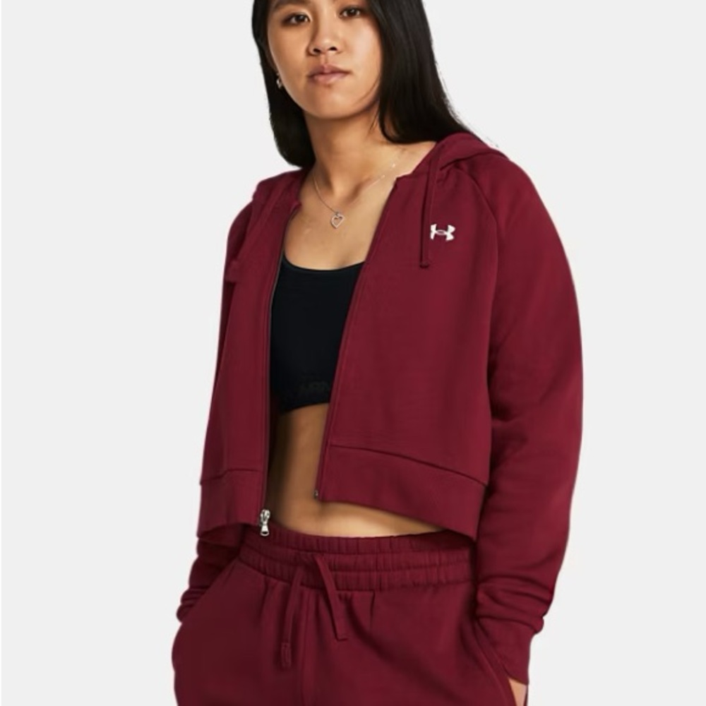 EUC Under Armour Rival Fleece Women’s Crop Zip-Up Hoodie in Cardinal Red Size S